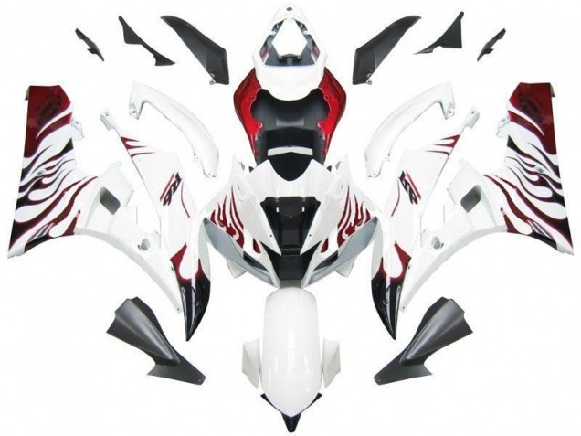 Weiß Rot Flamme Yamaha R6 2006-2007 Motorrad Verkleidungen Weiß Rot Flamme Yamaha R6 2006-2007 Motorrad Verkleidungen
