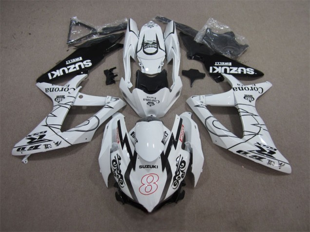 Weiß Schwarz Corona Extra Motul 8 Suzuki GSXR 600 K8 2008-2010 Motorrad Verkleidungen Weiß Schwarz Corona Extra Motul 8 Suzuki GSXR 600 K8 2008-2010 Motorrad Verkleidungen