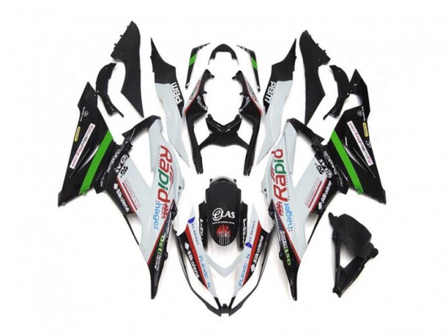Weiß Schwarz Kawasaki ZX6R 2013-2018 Motorrad Verkleidungen Weiß Schwarz Kawasaki ZX6R 2013-2018 Motorrad Verkleidungen